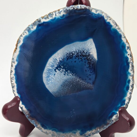 Cobalt Blue Tone Agate Geode Slab Slice Quartz Polished - 5 Inch - Picture 7 of 10